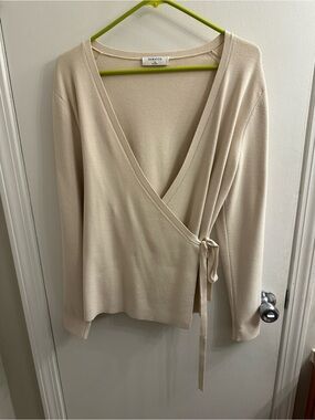 Aritzia Cream Wrap V-Neck Sweater